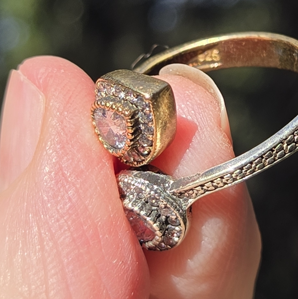 Lightening quartz & topaz dual teardrop Sterling Bronze&Gold ringSz8 Adjustable - Picture 8 of 11